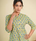 Light green cotton block printed kurti