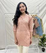 Peach cotton block printed kurti
