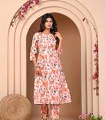 Modal chanderi orange flower print kurta set for women