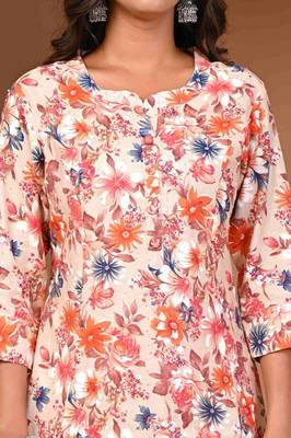 Modal chanderi orange flower print kurta set for women 2
