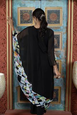 Black georgette embroidered asymmetrical kurta & palazzo set 5