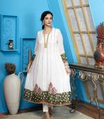 Off-white georgette embroidered anarkali kurta & pants set
