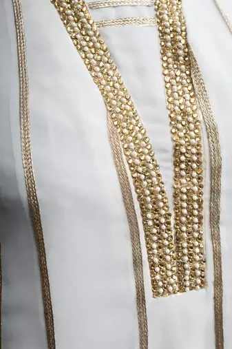 Off-white georgette embroidered anarkali kurta & pants set