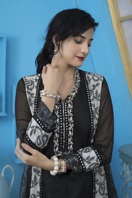 Black art silk embroidered anarkali kurta & pants set 6