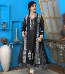 Nikhaar black embroidered art silk stitched anarkali trouser kurta & dupatta