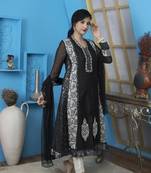 Nikhaar black embroidered art silk stitched anarkali trouser kurta & dupatta 