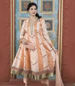 Peach embroidered silk stitched anarkali trouser kurta & dupatta 