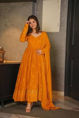 gold  Party Wear Embroidered work Stitched salwar suits 1