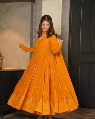 gold  Party Wear Embroidered work Stitched salwar suits 4