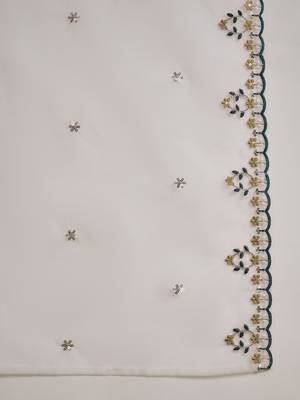 Trendmalls Trendmalls Off-White Chanderi Floral Embroidery Salwar Suit Kurta Pant with Dupatta Set 8