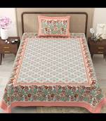 Pattachitra collection peach and green double bedsheet