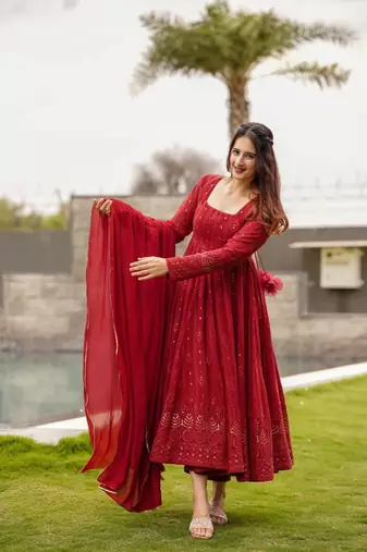 MAROON Faux Georgette PARTY WEAR SUIT SET 