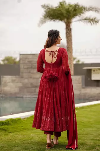 MAROON Faux Georgette PARTY WEAR SUIT SET 