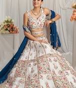 Cream with Navyblue Georgette Moti  Sequins embroidery Semi-Stitched Bridel Lehenga choli & Dupatta