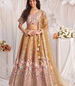 Beige Tissue Thread Embroidered Lehenga Choli