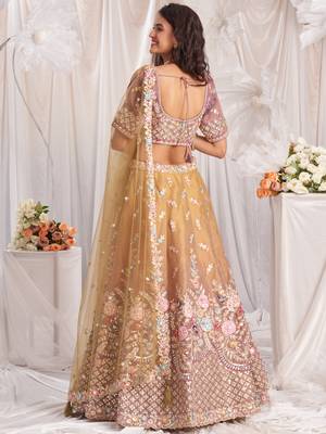Beige Tissue Thread Embroidered Lehenga Choli 2