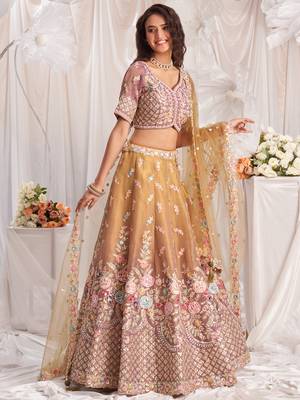 Beige Tissue Thread Embroidered Lehenga Choli 3