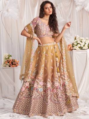 Beige Tissue Thread Embroidered Lehenga Choli 4