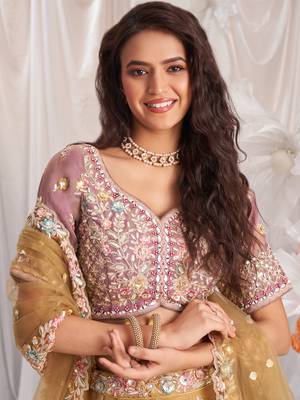 Beige Tissue Thread Embroidered Lehenga Choli 5