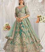Sea Green Bridel net and Gotapatti & Moti embroidery Semi-Stitched Lehenga choli & Dupatta