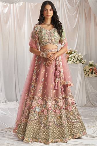 Sea Green shaded Bridel net and Gotapatti & Moti embroidery Semi-Stitched Lehenga choli & Dupatta