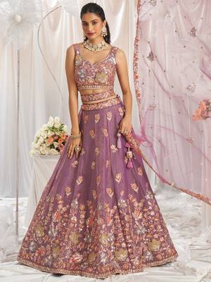 Lavender Organza Sequins embroidery Lehenga choli & Dupatta 1
