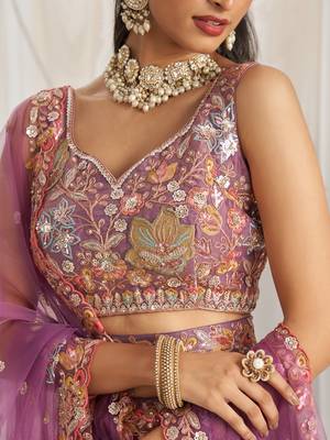 Lavender Organza Sequins embroidery Lehenga choli & Dupatta 2