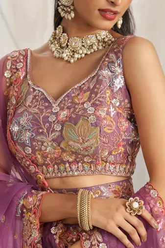 Lavender Organza Sequins embroidery Lehenga choli & Dupatta