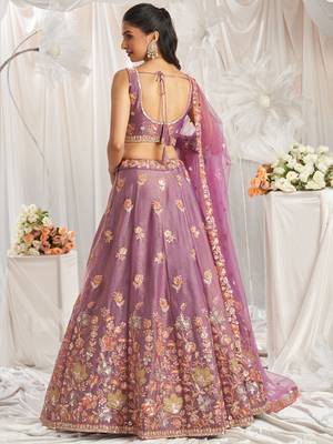 Lavender Organza Sequins embroidery Lehenga choli & Dupatta 3