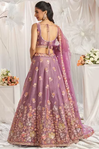 Lavender Organza Sequins embroidery Lehenga choli & Dupatta