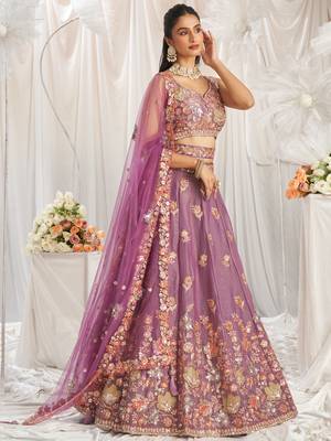 Lavender Organza Sequins embroidery Lehenga choli & Dupatta 4