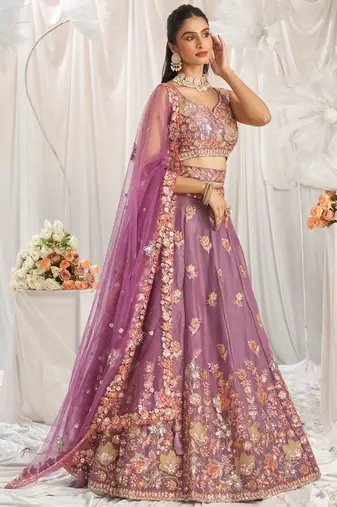 Lavender Organza Sequins embroidery Lehenga choli & Dupatta