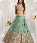 Lime green Organza Sequins embroidery Semi-Stitched Lehenga choli & Dupatta
