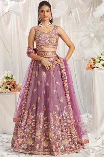 Lavender Organza Sequins embroidery Lehenga choli & Dupatta