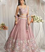 Baby Pink Chiffon Embroidered Wedding Lehenga Choli