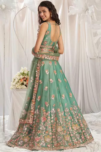 Lime green Organza Sequins embroidery Semi-Stitched Lehenga choli & Dupatta