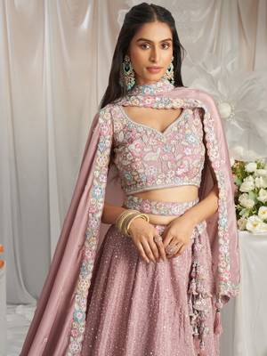 Baby Pink Chiffon Embroidered Wedding Lehenga Choli 2