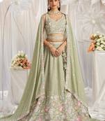 Mint Green Chiffon Dori Embroidered Lehenga