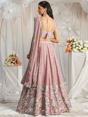 Baby Pink Chiffon Embroidered Wedding Lehenga Choli 3