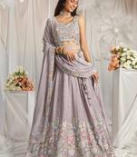 Mauve Pure Chiffon Sequins and thread embroidery Semi-Stitched Lehenga choli & Dupatta