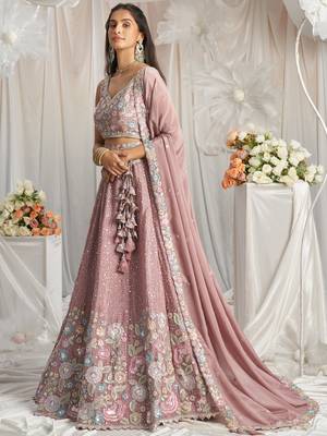 Baby Pink Chiffon Embroidered Wedding Lehenga Choli 4