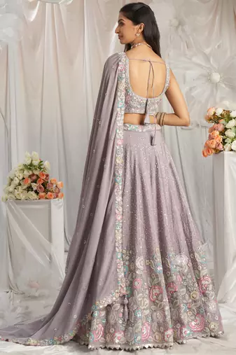 Mauve Pure Chiffon Sequins and thread embroidery Semi-Stitched Lehenga choli & Dupatta
