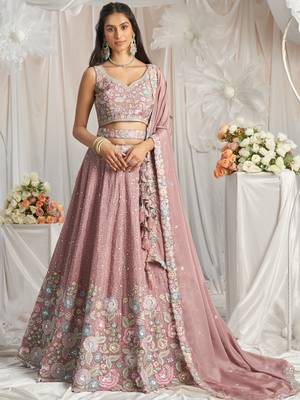 Baby Pink Chiffon Embroidered Wedding Lehenga Choli 5