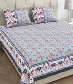 Floral corsage blue pure cotton king size bedsheet