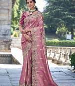  Jacquard Silk Embroidery border work Saree with Heavy work Unstitch Blouse Piece