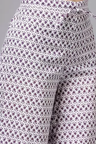 Purple floral printed aline kurta pant with dupatta set