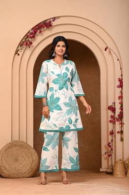 Green Floral Kurta Cord Set for Women 1