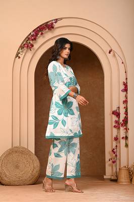 Green Floral Kurta Cord Set for Women 5