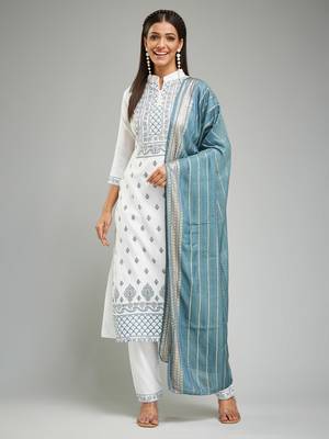 Rayon Fabric Khari Printed Work Kurta, Pant and Dupatta Set 1