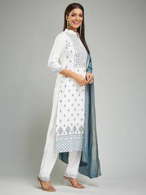 Rayon Fabric Khari Printed Work Kurta, Pant and Dupatta Set 3
